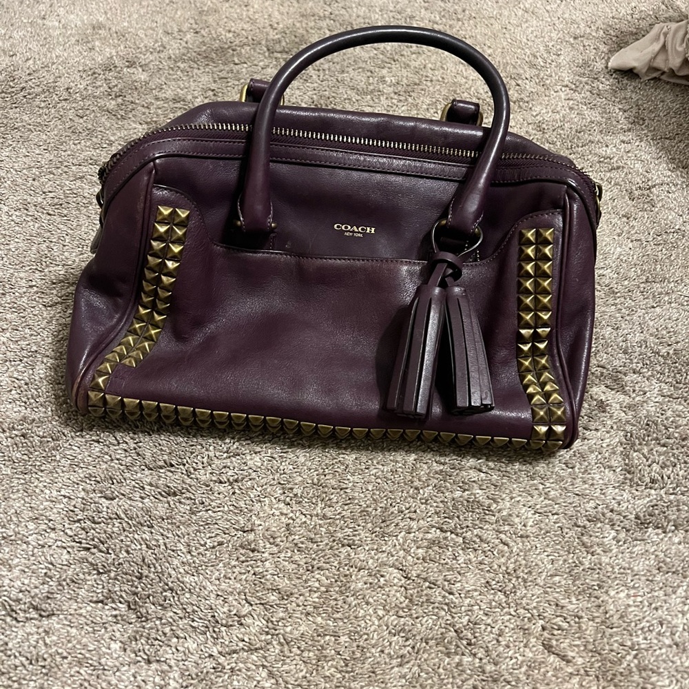 Coach Dark Purple Satchel with Gold Studs